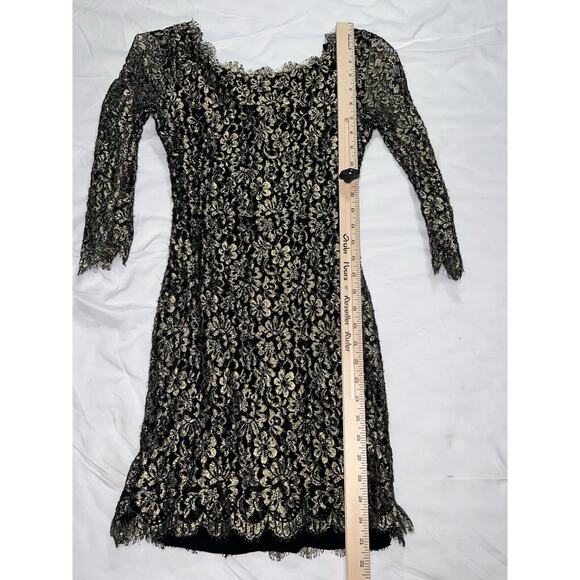 Diane Von Furstenberg Dress Size 2 Gold Metallic Lace Lined Long Sleeve Cocktail - Picture 5 of 15